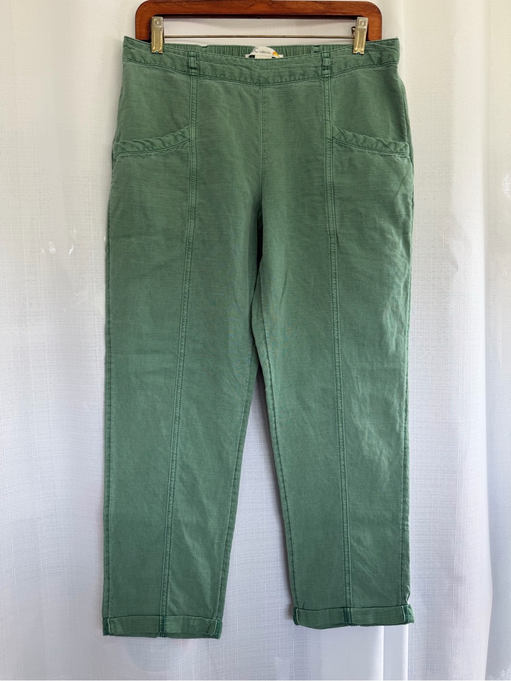C&C California Women’s M Green Linen Blend Pull On Utility Ankle Pants